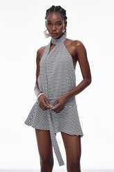 Caris Çizgili Volanlı Mini Elbise